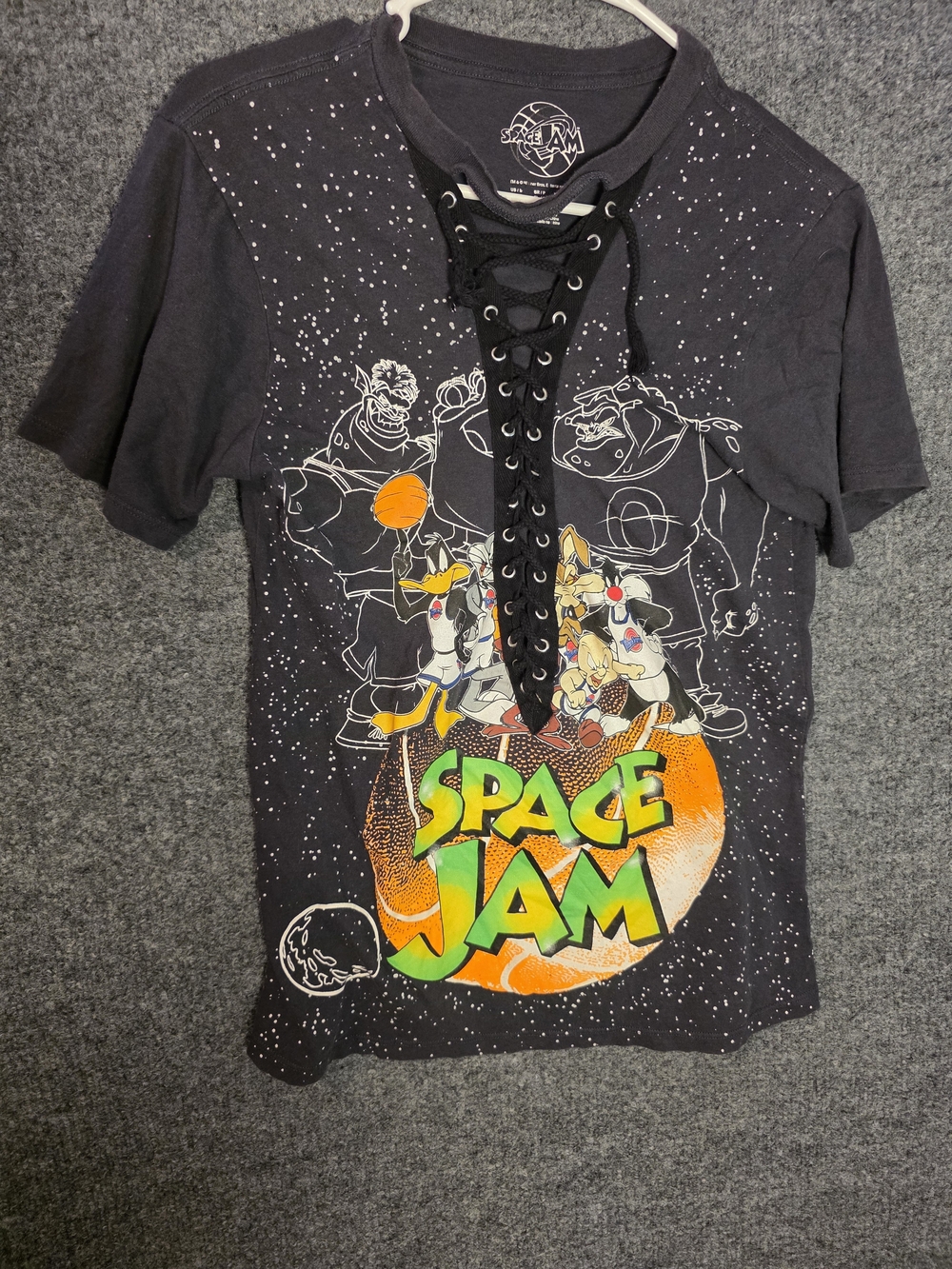 Space Jam Lace Up Graphic Tee Women’s Small Looney Tunes Bugs Bunny Lola Y2K